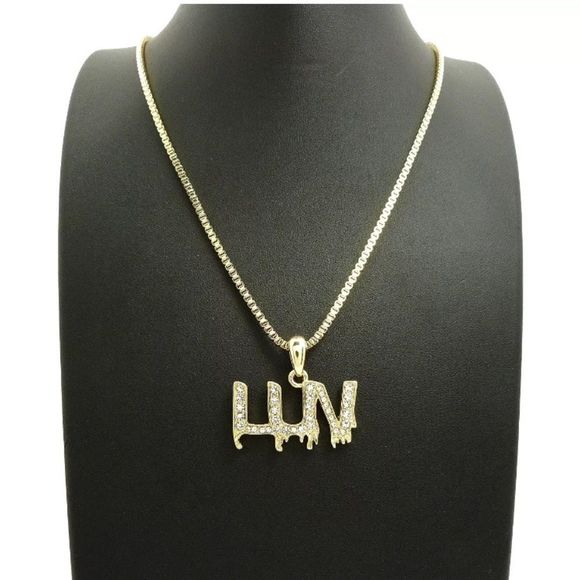 Iced Out LUV Pendant Gold Box Chain Brand New Set